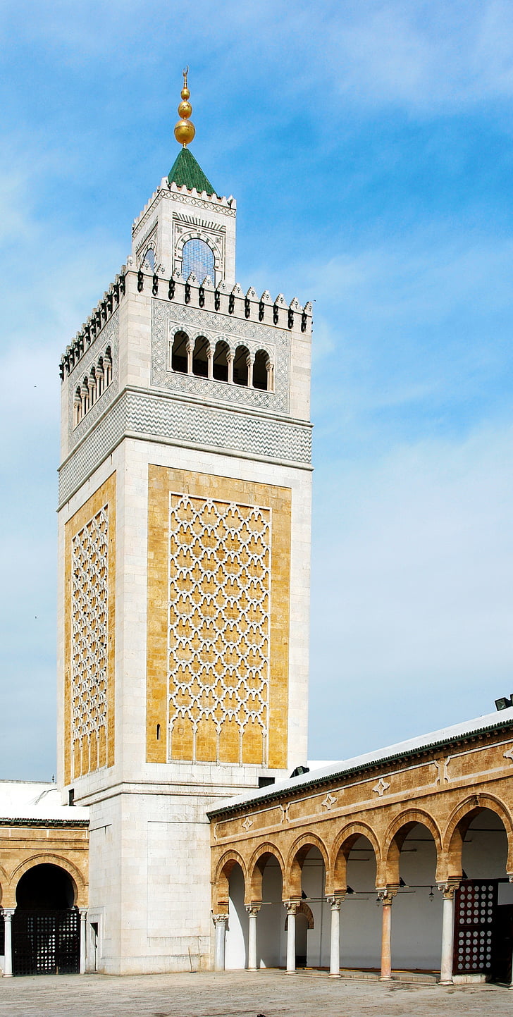 Tunis, Veľká mešita, Minaret, stĺpce, súd, Architektúra, slávne miesto