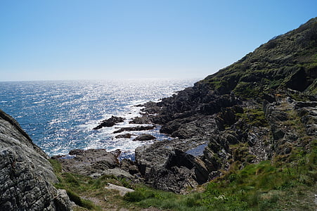 Cornwall, roca, mar, Costa