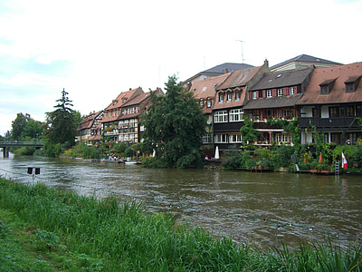 small venice, regnitz, river, bank, bridge, row of houses, bamberg