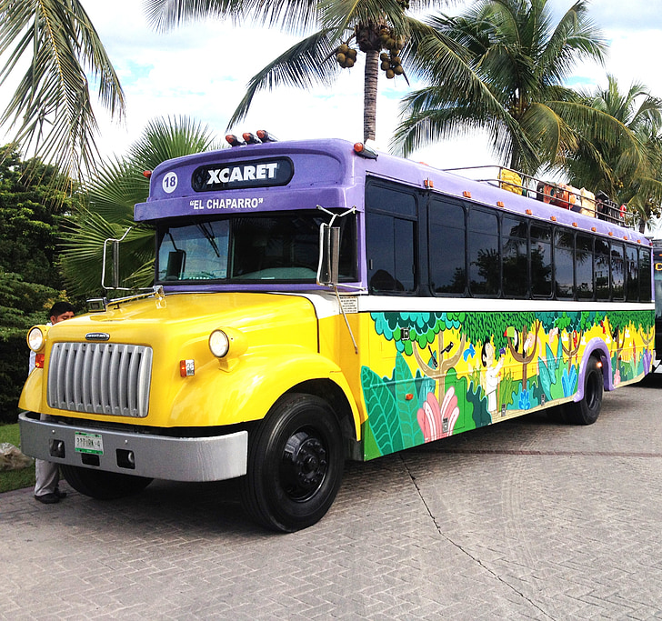 buss, Xcaret, Mexico, Cancun, Mexico, reise, ferie
