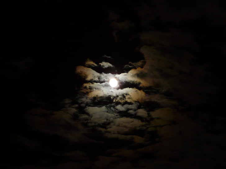 noche, Luna, nubes, luz de la luna, Hof, luz, oscuro