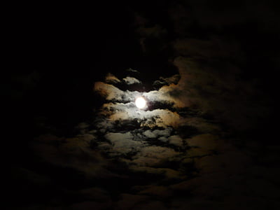 à noite, lua, nuvens, luz da lua, Hof, luz, escuro