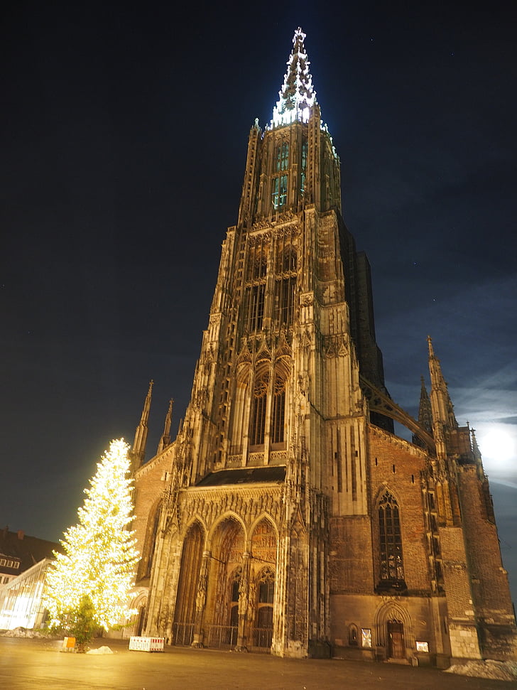 Ulms katedral, Ulm, Christmas, lys, belysning