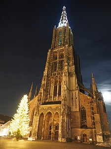 ulm cathedral, ulm, christmas, lights, lighting