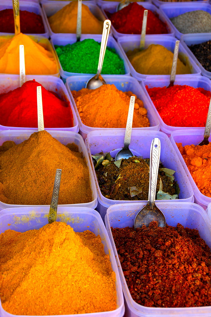 farge, krydder, Saffron, pulver, poser, skarpe, karri
