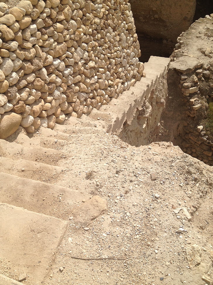 stairs, jericho, stone, rock, palestine, desert, israel