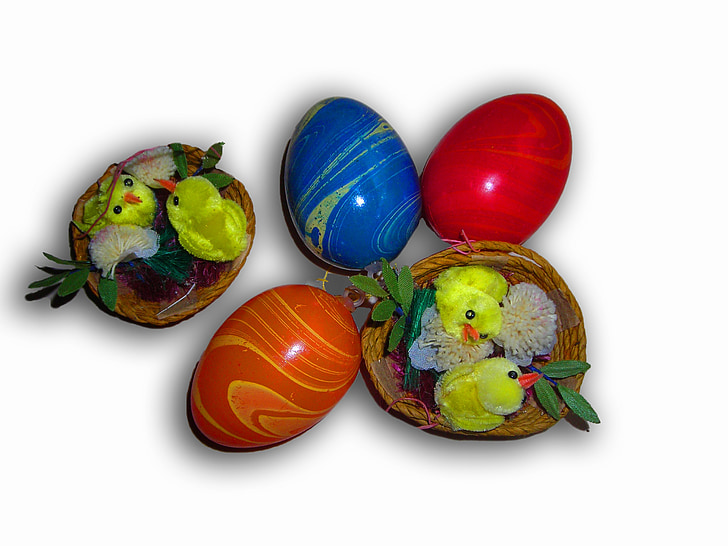 uskrsna jaja, šarene, pilići, Uskrs, uskršnje gnijezdo