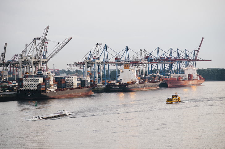 Beyaz, Sarı, Yat, Deniz, iş, konteyner terminali, Hamburg