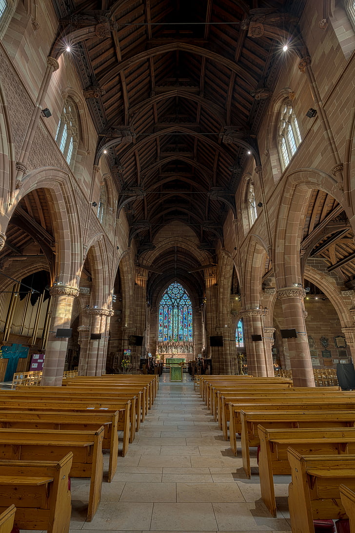 empty, cathedral, architecture, building, infrastructure, church, bench