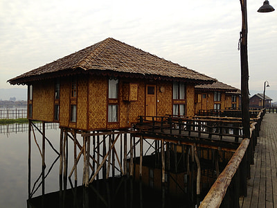 kabína, dom, Domov, jazero Inle, Barma, Chata, vidieka