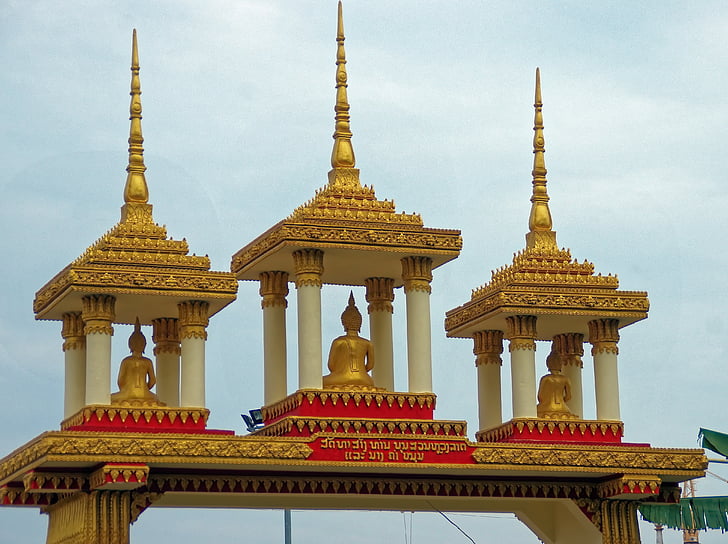 Laos, Vientián, Templo de, porche, Ridge, Budas, religión