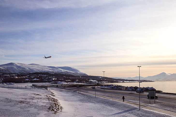 Island, sníh, scenérie, krajina, cesta, letadlo