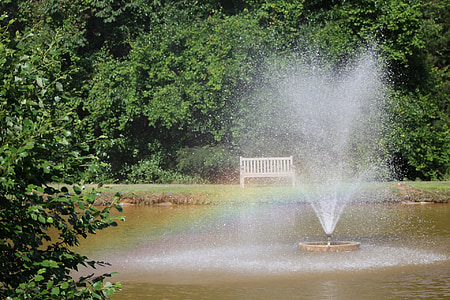 regnbue, springvand, vand, haven, spray, natur