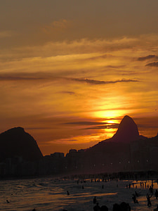 在里约热内卢, 海滩, 巴西, mar, 假期, 旅行, 日落