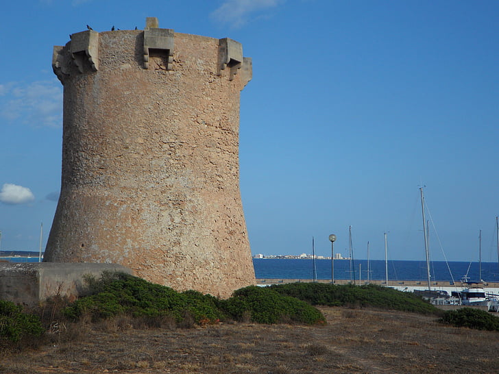 sa rapita, tower, stone tower, mediterranean, oleander, by the sea, mallorca