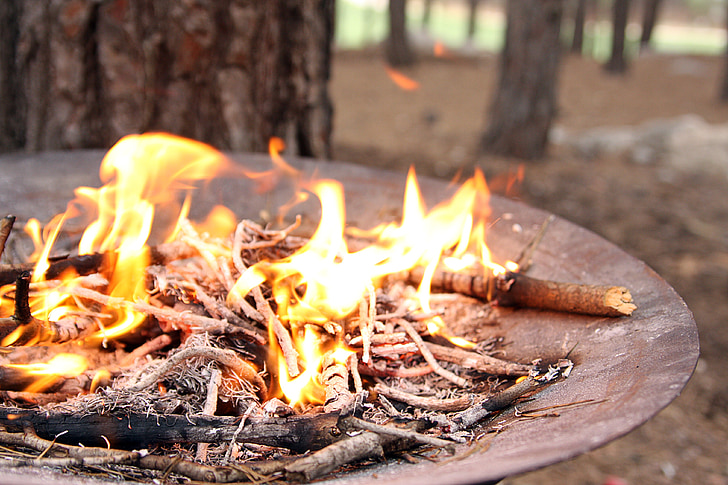 perapian, api, panas, di luar rumah, BBQ