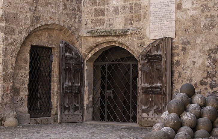 gates, burg kanonnenkugel, historically, architecture, old, history