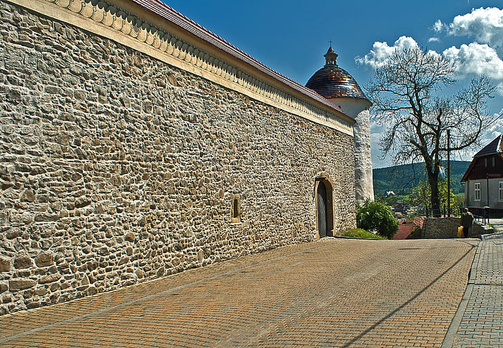 lake dusia, masonry, gateway, entrance, tower, street, the monastery wall