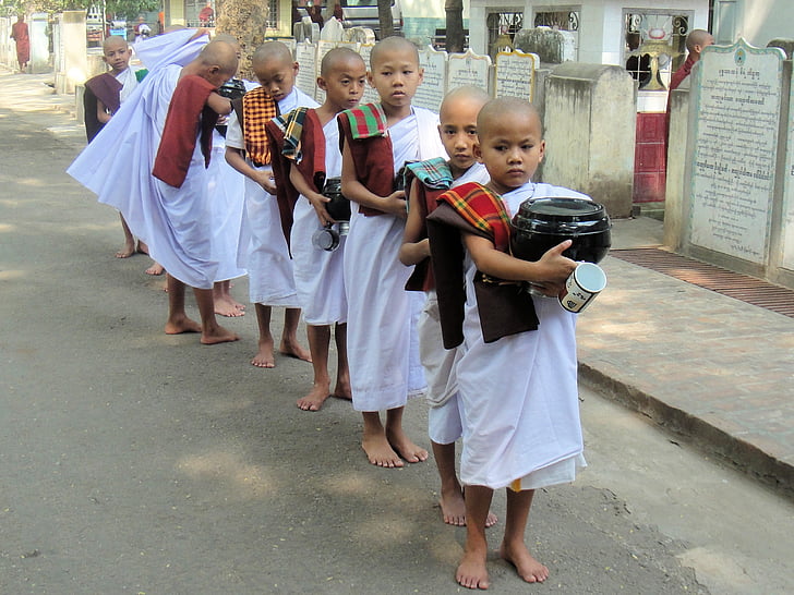 Mandalay, Myanmar, munkit, lapset, pojat, munkki, lapsi