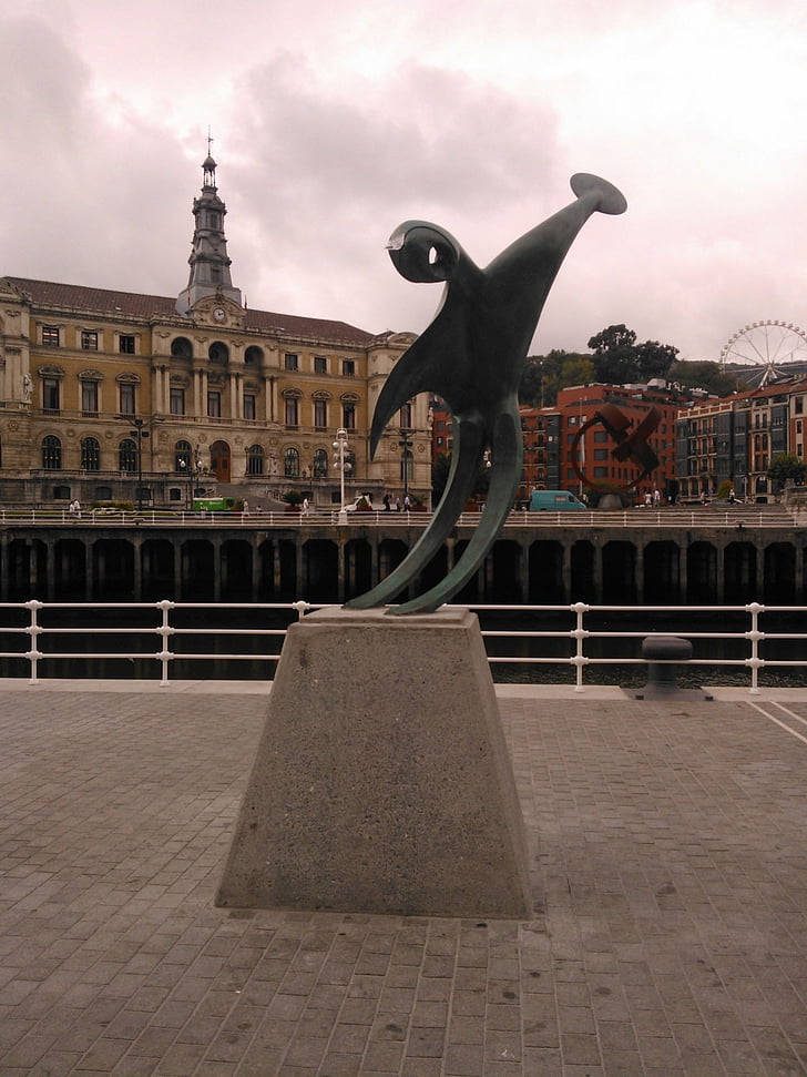 雕塑, 河 nervión, 毕尔巴鄂, 巧妙, 巴斯克国家, 西班牙, 欧洲