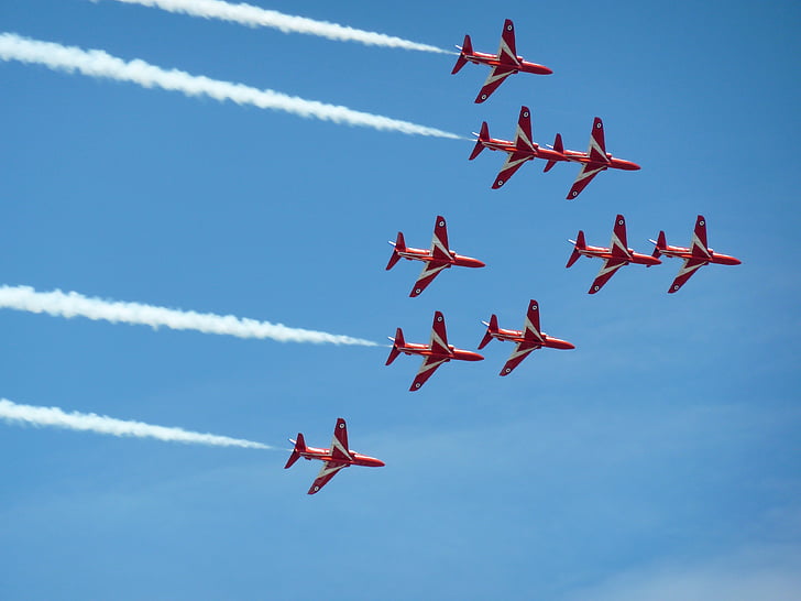 red, arrows, sky, airshow, education, aircraft, jet