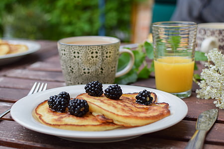 blackberry, pancakes, brunch, summer, breakfast, food, fruit