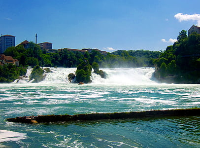 Rheinfall, Wodospad, ryk, wody, Rzeka, Masa wody, krajobraz