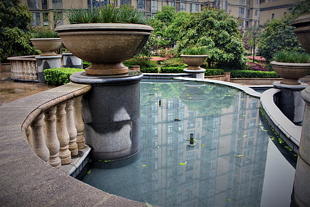 water fountain, garden, china, wuhan, architecture, outdoors
