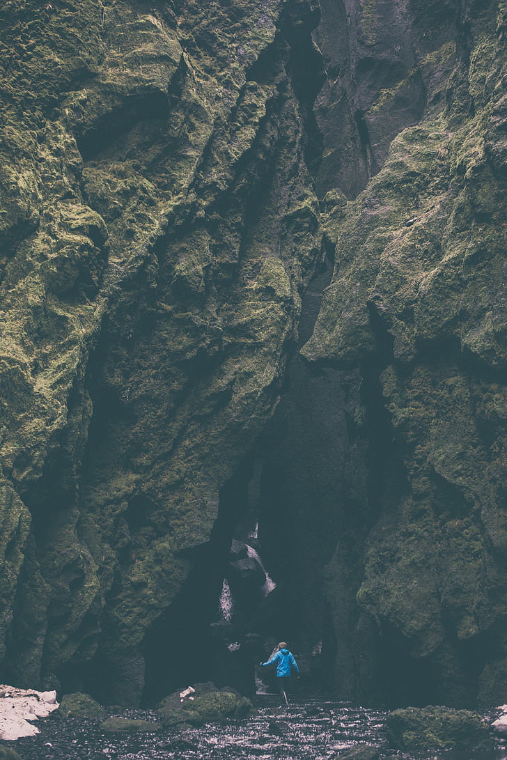 gens, femme, voyage, aventure, roches, nature, Cave