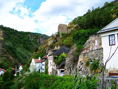 Dürnstein, gaden detaljer, arkitektur, Village, Mountain, hus, by