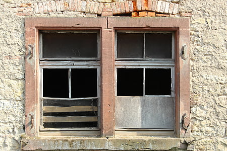 janela, velho, parede, pedra, vidro, janela antiga, alvenaria