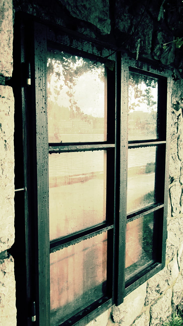 vindue, regn, våd, glas, regndråbe, refleksion, grunge