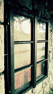 finestra, pluja, mullat, vidre, gota d'aigua, reflexió, grunge