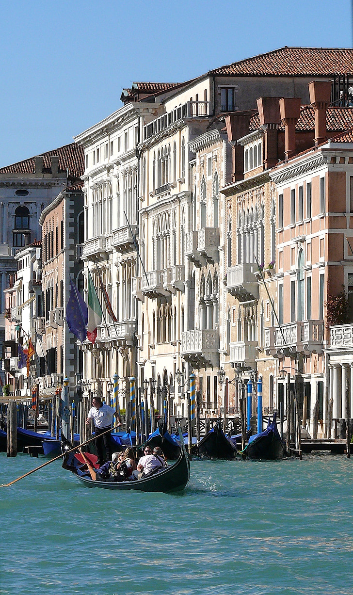 Wenecja, Włochy, gondole, Most, kanał, gondolierów, łodzie