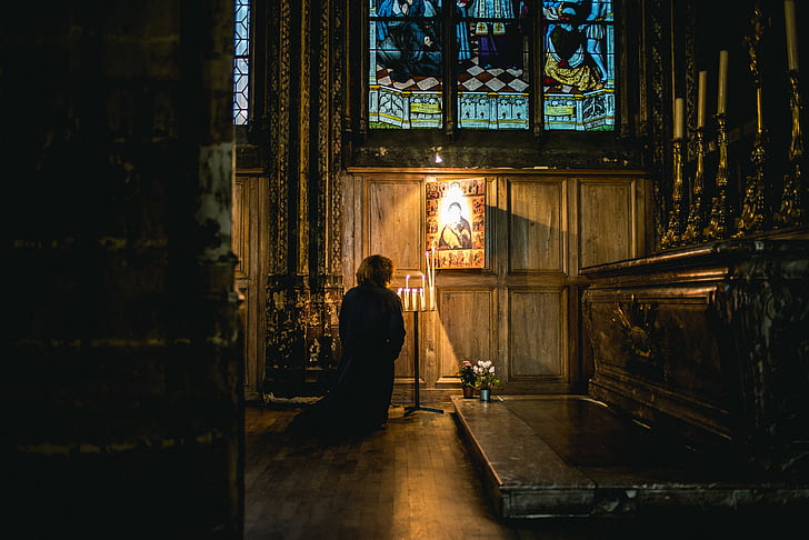 donna, nero, Abito, pregare, parte anteriore, marrone, in legno