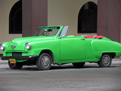 자동, 차량, oldtimer, 그린, 쿠바, 하바나