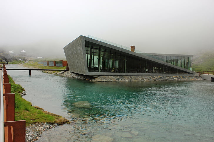 arquitectura moderna, Trollstigen, Noruega, agua, cascada, Puente - hombre hecho estructura, estructura construida
