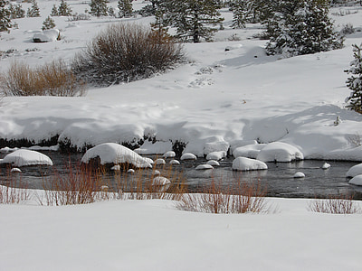река, сняг, планини, Красив, студено, зимни, живописна