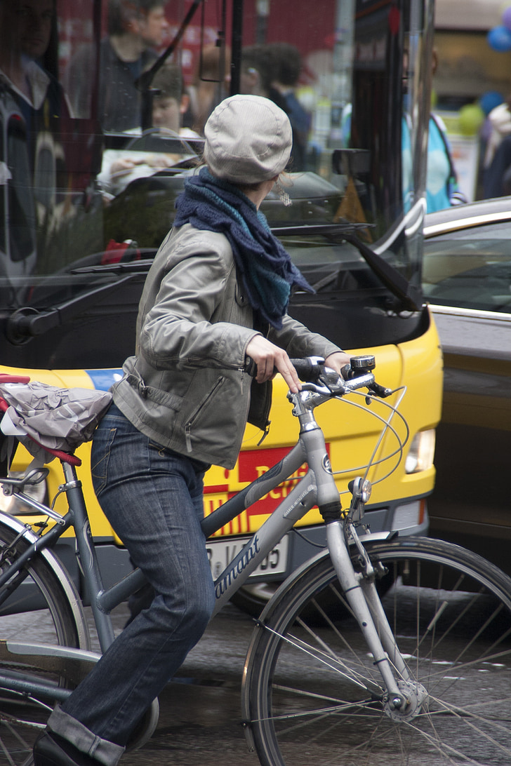 ciclista, trànsit, autobús, cicle
