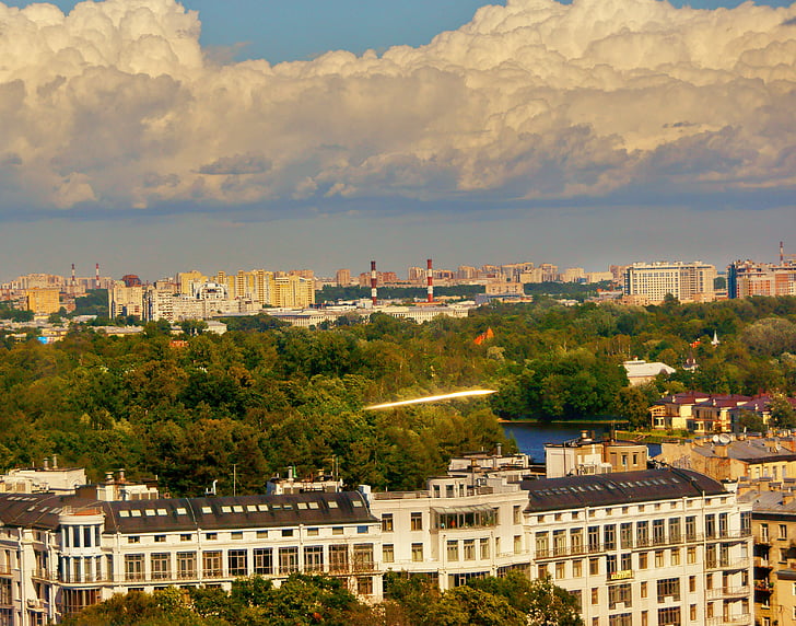 mesto, dan, arhitektura, strehe, poletje, dreves, St petersburg, Rusija