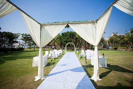 ceremoni pavilion, bröllop, vitt och grönt