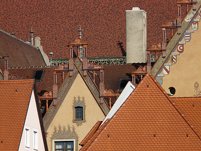 dwuspadowy, dachy, Domy, fasady, Stare Miasto, Ulm