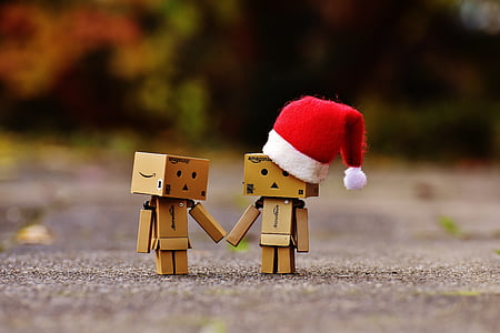 Danbo, Navidad, Figura, juntos, de la mano, amor, estar juntos