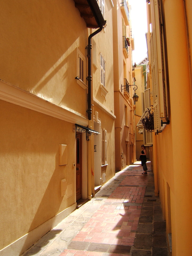 Keskeny út, Monaco, város, régi, építészet, épületek, festői