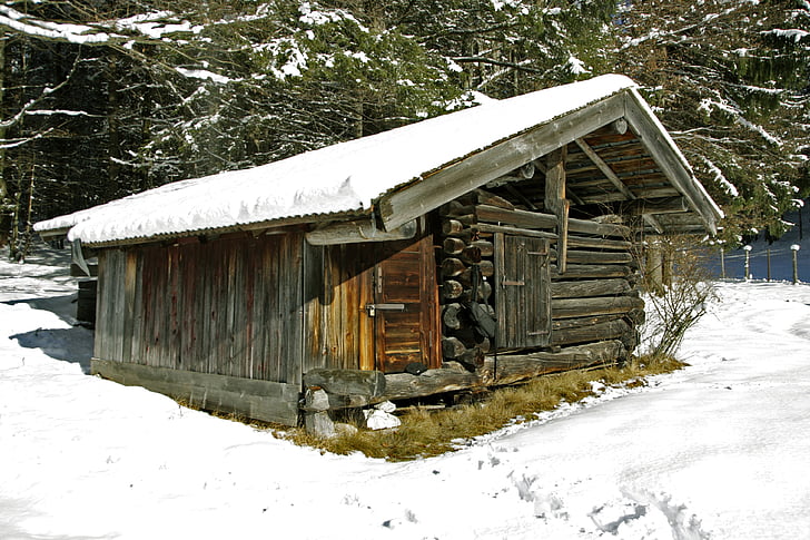 Gebäude, Stall, Winter, Wald, Natur