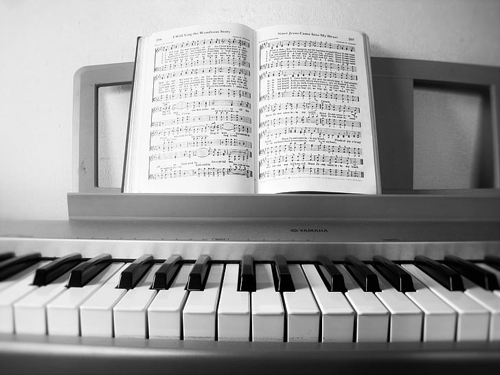 fortepijonas, klaviatūra, hymnbook, Daina, raktai, muzika, pastabos