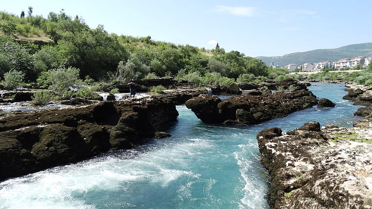 River, Rocks, Neretva, Mostar, Sea, Beach, Luonto