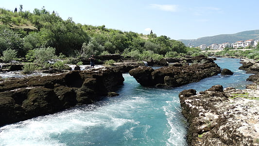 elven, steiner, Neretva, Mostar, sjøen, stranden, natur