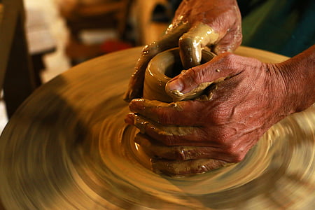 mâinile, filare, atelier de lucru, lucrate manual, ceramica, ceramica, Argila