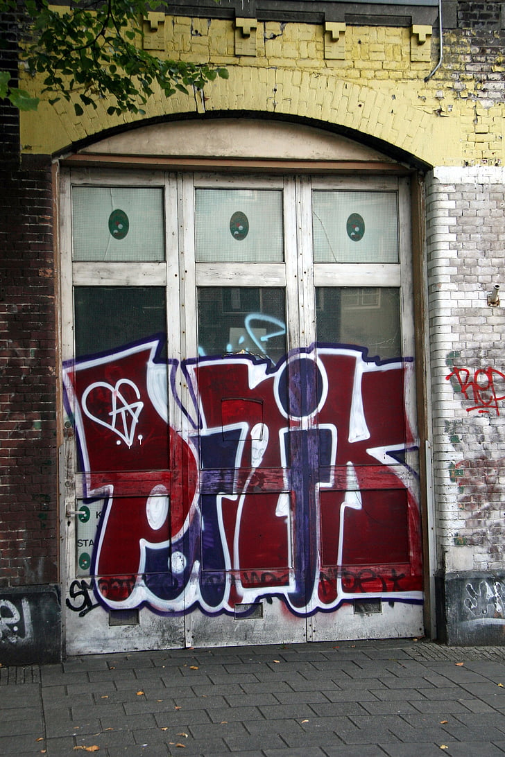 Amsterdam, Pays-Bas, scène de rue, rue, porte, Graffiti